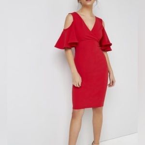 Girls on film red cold shoulder bodycon dress (UK brand)